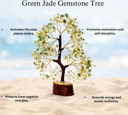 Green Jade Crystal Tree with Golden Wire – Handcrafted Gemstone Bonsai for Healing, Décor & Feng Shui