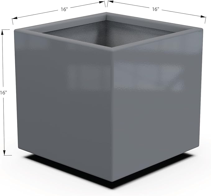 Plantercraft Powder-Coated Aluminum Planter Box - Square Cube - Metal All Weather | Indoor Outdoor | Made in USA | Fully Assembled