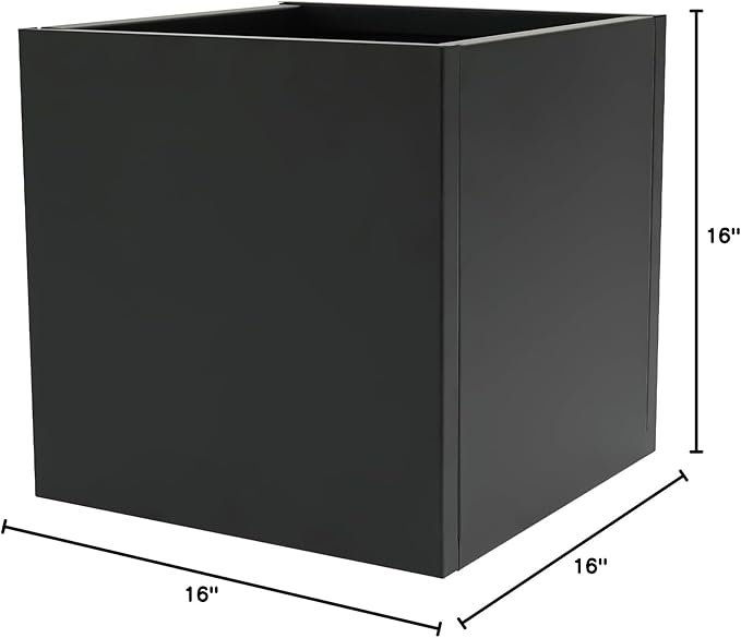 DYNAMI Square Planter Box Black Steel Planter,16x16x16in Metal Planter Box Large Cube Plant Pot for Outdoor Plants,Modern Heavy Duty Flower Pot for Patio, Deck, Yard, Garden