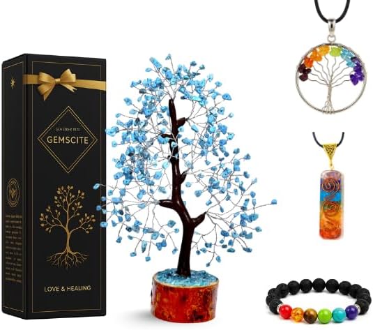 Turquoise Crystal Tree with Silver Wire – Handcrafted Gemstone Bonsai for Home Décor, Reiki, and Positive Energy