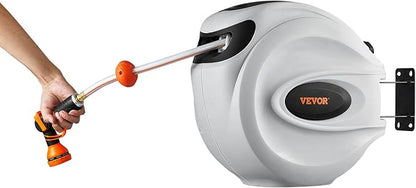 VEVOR Retractable Hose Reel, 115 ft x 1/2 inch, Garden Water Hose Reel with 9-Pattern Nozzle, 180° Swivel Bracket Wall-Mounted, Automatic Rewind, Lock at Any Length, with Slow Return System