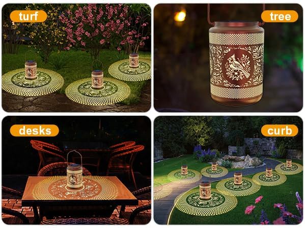 Solar Garden Colorful Lanterns, Hollow Metal Lamp, Waterproof Outdoor Decorative Light for Yard,Patio,Garden Decor (2)