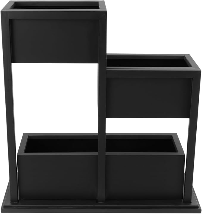 Large Geometric Metal Planter for Outdoor & Garden, 31.5x11.81x27.56 Inch Modern Black Steel Planter with Drainage Holes,Decorative Flower Pot for Yard, Patio, Lobby