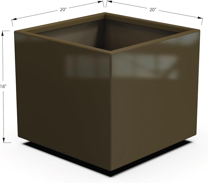 Plantercraft Powder-Coated Aluminum Planter Box - Square Cube - Metal All Weather | Indoor Outdoor | Made in USA | Fully Assembled
