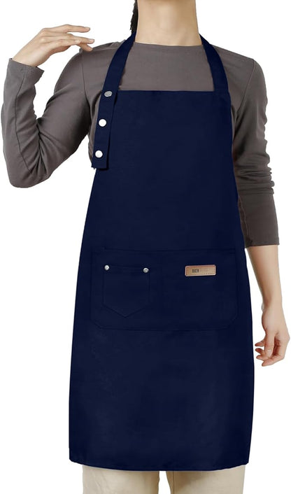 Adjustable Button Apron for Women Men Artist Painting Pottery Garden Cooking Kitchen Chef 3 Pockets Waterproof M-XXL