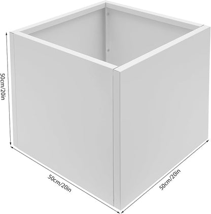 Steel Planter Box Square Indoor Outdoor Planters Large Metal Planter Flower Pot for Garden Patio Deck Yard Commercial Residential (White, 20" L x 20" W x 20" H)