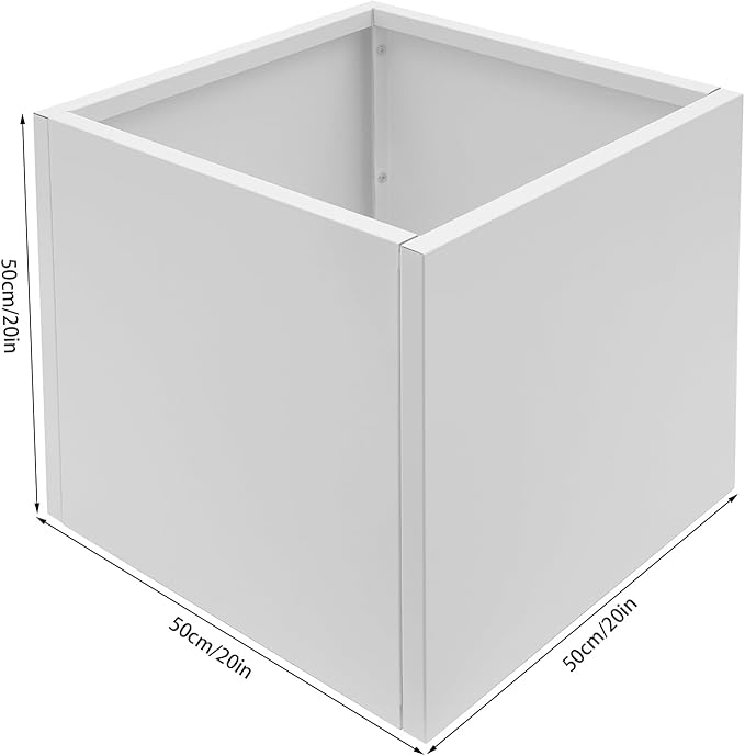 Steel Planter Box, 20" x 20" x 20" Square Planter Metal Box Tall Planters Heavy Duty Plant Boxes for Indoor Outdoor Tall Plants, Flowers or Shrubs (White, 20" x 20" x 20")