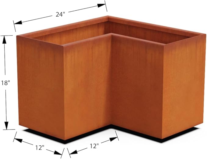 Plantercraft Large Rectangular Planters for Outdoor Plants | 24x12x12 Inch Corten Steel Planter Box | Metal Raised Garden Bed for Patios & Gardens | Fully Assembled & Made in USA