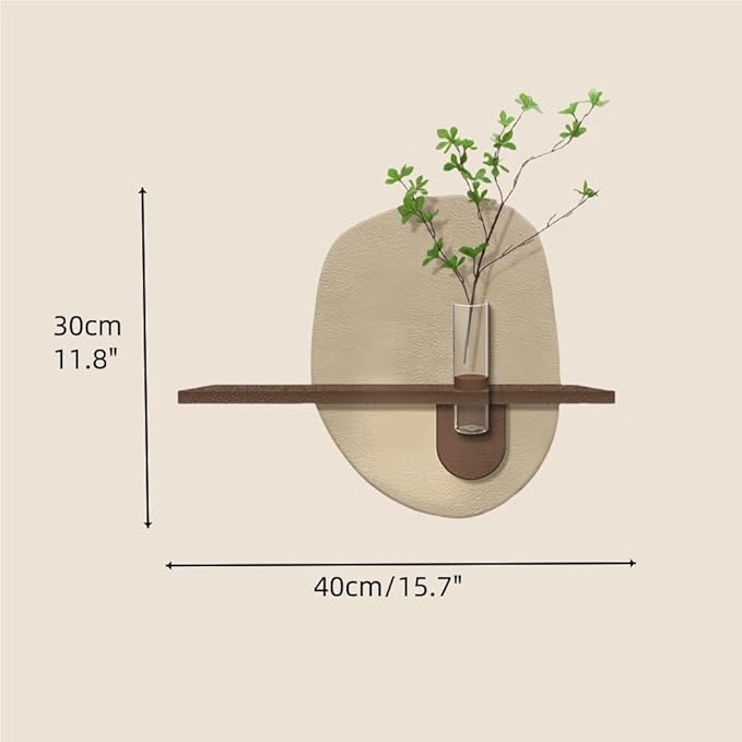 TJTKWIR Creative Sandstone Wall Art Decor, Wall Decoration with Vase and Artificial Plant, Three-dimensional Wall Mural for Living Room, Restaurant(Brown)