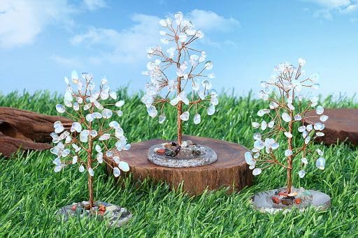 YATOJUZI Opal Crystal Trees Natural Crystals Stones Gemstones Tree Copper Wire Agate Base Tree of Life Feng Shui Decor Reiki Energy Lucky for Meditation Room Desk Home Decors Gifts for Women Men