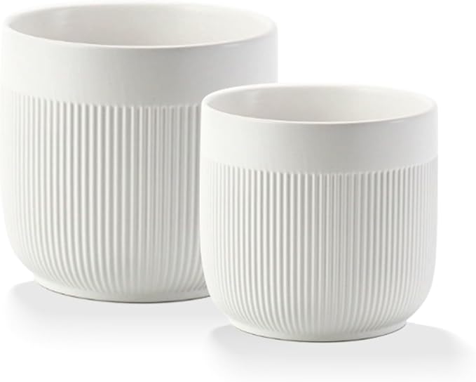 Ceramic 5.2+6.5 inch Planters, Modern Home and Office Flowerpot, Indoor and Outdoor Flowerpot with Drainage Hole (White)