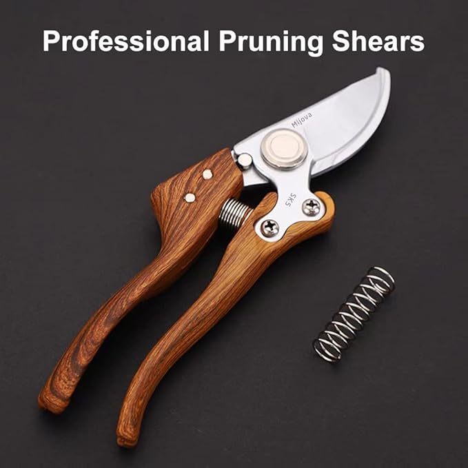 Garden Pruners, Heavy Duty Garden Clippers, Pruning Shears with Adjustable Thumb Lock, Hand Gardening Tools Pruners, High Carbon Steel Sharp Gardening Scissors (wood grain)