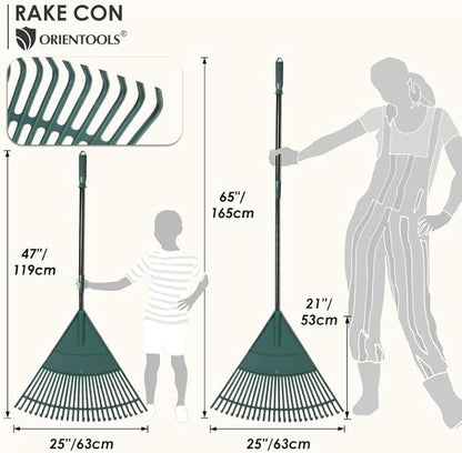 ORIENTOOLS Garden Leaf Rake, Garden Rakes for Lawns Leaves with 47-65" Adjustable Black Handle Rake, 26 Strong Tines Plastic Head Shrub Rake, Yard Garden Rake for Lawns, Flower Beds Leaves Cleaning