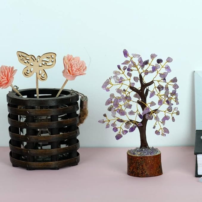 Amethyst Tree - Feng Shui Money Tree - Healing Crystal Tree of Life - Gem Tree - Crystal Tree for Positive Energy - Chakra Tree - Wire Bonsai Tree - Chakra Decor - Crystal Tree Branches