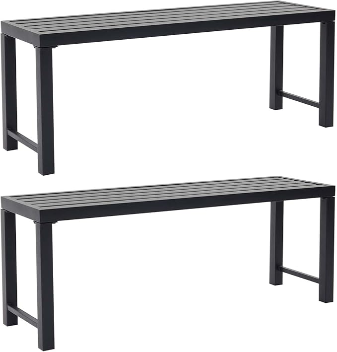 Black Outdoor Backless Bench for Garden, Set of 2, Metal Outdoor Bench Weatherproof, Patio Benches for Outdoors, Benches Seat for Backyard, Porch, Plant Stand and Holder