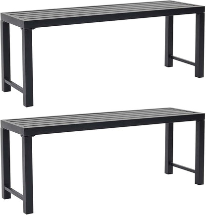Black Outdoor Backless Bench for Garden, Set of 2, Metal Outdoor Bench Weatherproof, Patio Benches for Outdoors, Benches Seat for Backyard, Porch, Plant Stand and Holder