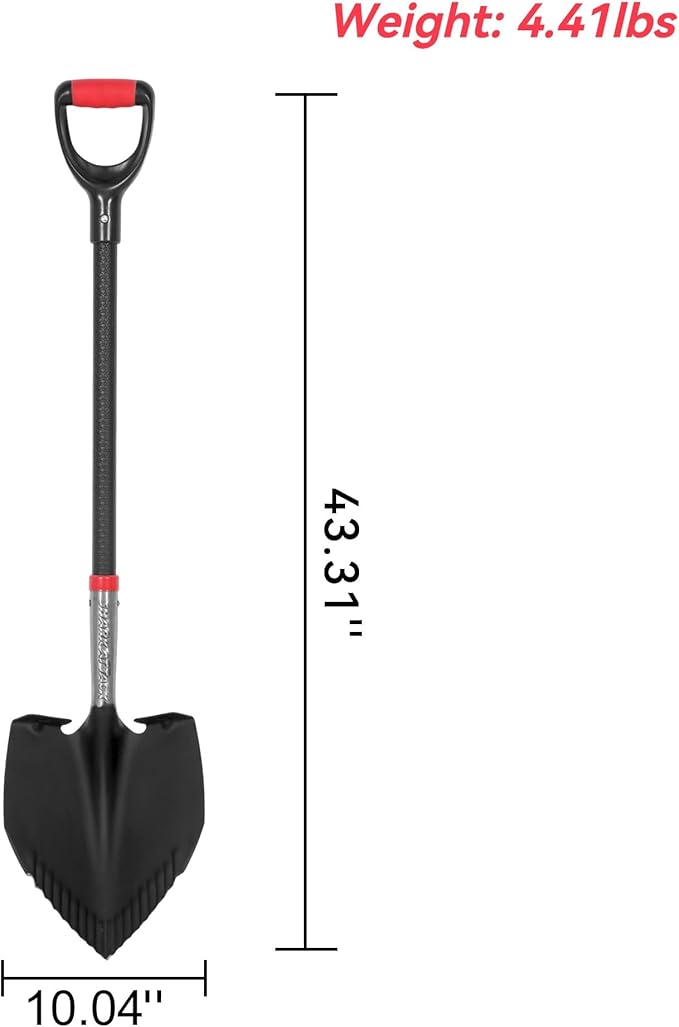 SHARK ATTACK Heavy Duty Garden Shovel 43.3 inch with D-Grip Handle, 10.04'' Serrated Steel Blade for Digging and Landscaping, Beach Shovel, Car Snow Shovel