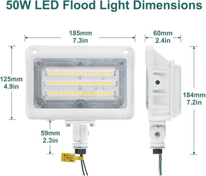 kadision LED Flood Light 50W/40W/30W, 3CCT 3000K/4000K/5000K Selectable, Dusk-to-Dawn Photocell, IP65 Waterproof Adjustable Knuckle Mount Security Lights, 100-277V ETL Listed, White