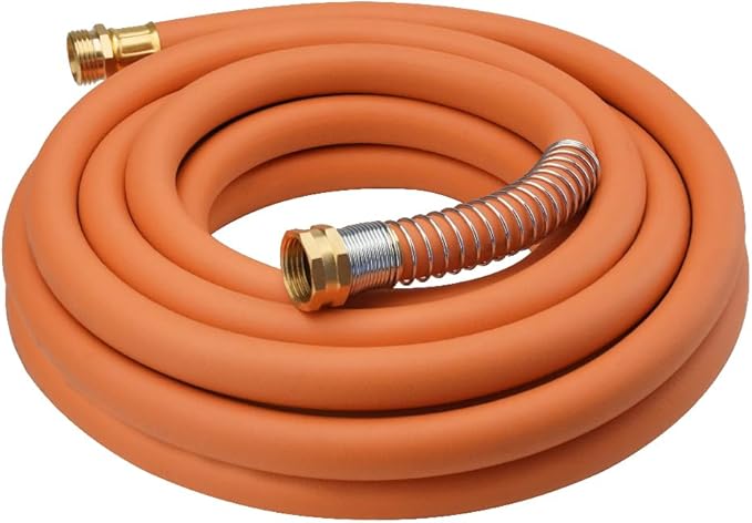 WiseFlow Garden Hose 25FT x 5/8", Heavy Duty Rubber Hose, Water Hose with Five Layered Braiding, Male Female Fittings, 1000PSI Burst, 300PSI Working (Orange)