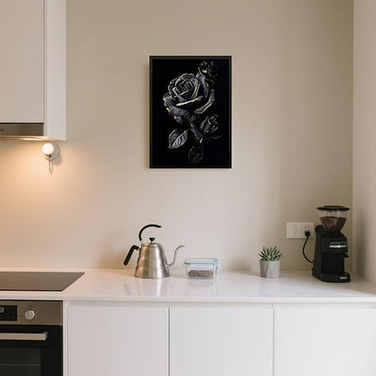 Canvas Bathroom Wall Art Prints Black Framed Wall Art Decor Black Gold Flowers Wall Art Decor Artwork for Walls Wall Pictures for Bathroom Botanical Hallway Over Bed Wall Art Decorations 16x20 Inchs