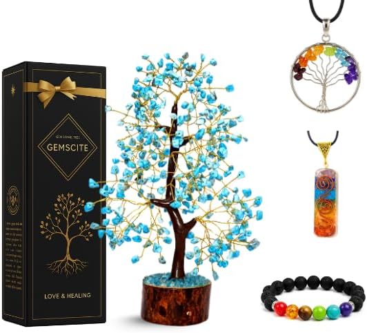 Turquoise Crystal Tree with Golden Wire – Handcrafted Gemstone Bonsai for Home Decor, Healing & Positive Energy