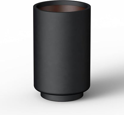 Kante 15.7 Inch Tall Concrete Planter, Round Pedestal Design Garden Pot for Indoor Outdoor Plants, Modern Garden Pot with Drainage Hole, Black Finish with Painted Interior