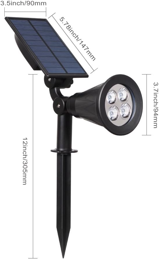 T-SUN Solar Spotlights, 4 LED Solar Powered Landscape Spotlights Waterproof Outdoor Lights Auto ON/OFF for Garden, Driveway, Yard, Patio, Pool Area (White-4 Pack)