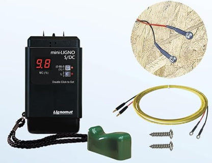 Mini-Ligno S/DC Moisture Meter for Long Term Moisture Monitoring for Leaks in Roof, Windows, Wall Boards, Softwood, Hardwood - Detection Tool for In-House Leak Detection w/ 5-3 ft. Loop Cable