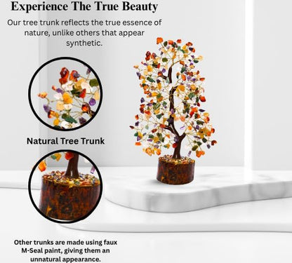 Mix Chakra Crystal Tree with Golden Wire – 7 Chakra Gemstone Bonsai for Energy Healing, Decor & Meditation