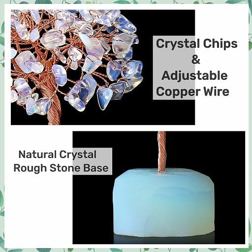 YATOJUZI Opal Crystals Tree Natural Crystals Gemstones Opalite Base Copper Wire Tree of Life for Positive Energy Reiki Good Luck Home Office Desk Decor Spiritual Gifts Meditation