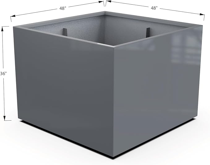 Plantercraft Powder-Coated Aluminum Planter Box - Square Cube - Metal All Weather | Indoor Outdoor | Made in USA | Fully Assembled
