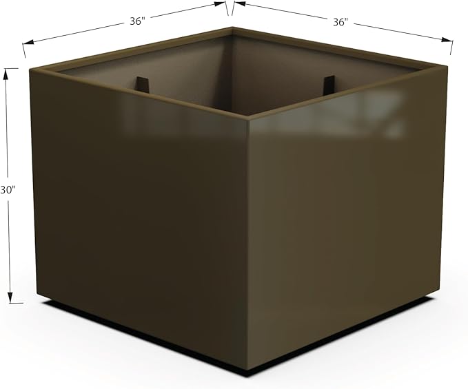 Plantercraft Powder-Coated Aluminum Planter Box - Square Cube - Metal All Weather | Indoor Outdoor | Made in USA | Fully Assembled