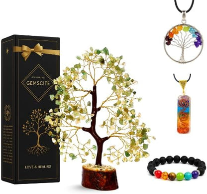 Green Jade Crystal Tree with Golden Wire – Handcrafted Gemstone Bonsai for Healing, Décor & Feng Shui