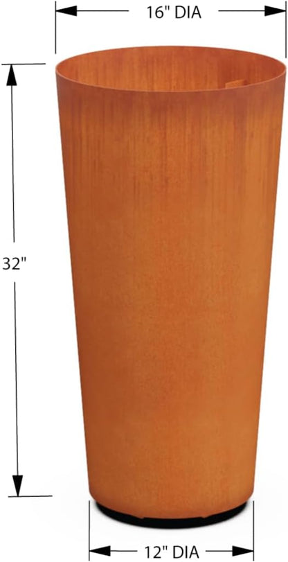 Plantercraft Corten Steel Planter Pot Round Tapered Heavy Duty Metal Garden Box Natural Rust | USA Made Fully Assembled | Without Drainage Holes