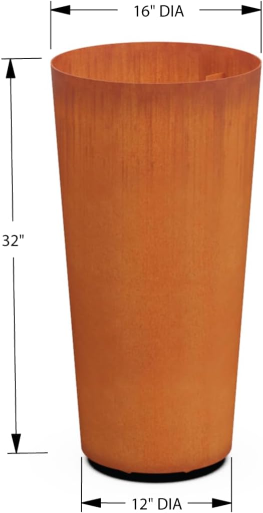 Plantercraft Corten Steel Planter Pot Round Tapered Heavy Duty Metal Garden Box Natural Rust | Made in USA | Fully Assembled | with Drainage Holes