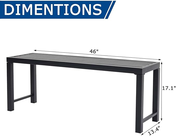 Black Outdoor Backless Bench for Garden, Metal Outdoor Bench Weatherproof, Patio Benches for Outdoors, Benches Seat for Backyard, Porch, Plant Stand and Holder
