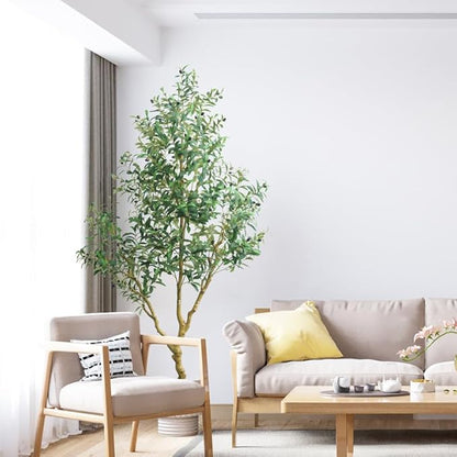 Olive Tree 7 feet,Fake Plants Indoor with Lightweight Durable Modern Fiberstone Sphere Planter,Realistic Trunk & Lifelike Leaves, Perfect for Large Spaces & Elegant Home/Office Decor (7FT with Pot)