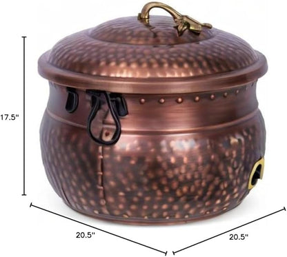 BIRDROCK HOME Water Hose Holder with Lid | Ground Garden Hose Pot | Decorative | Handle | Embossed | Steel Metal with Copper Accents | Outdoor or Indoor Use