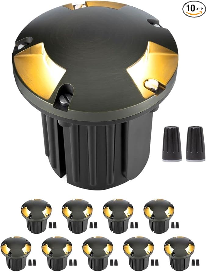 Gardenreet 12V Well Light - Brass Electric Ip65 Waterproof Landscape In-Ground LED Low Voltage Lighting, Fixture, Antique Bronze for Patio Garden Walkway Without MR16 Bulb
