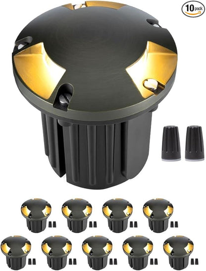 Gardenreet 12V Well Light - Brass Electric Ip65 Waterproof Landscape In-Ground LED Low Voltage Lighting, Fixture, Antique Bronze for Patio Garden Walkway Without MR16 Bulb