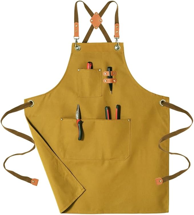 Chef Aprons for Men Canvas Apron with Large Pockets and Adjustable Neck Strap for Cooking, BBQ, Gardening
