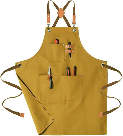 Chef Aprons for Men Canvas Apron with Large Pockets and Adjustable Neck Strap for Cooking, BBQ, Gardening