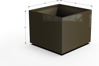 Plantercraft Powder-Coated Aluminum Planter Box - Square Cube - Metal All Weather | Indoor Outdoor | Made in USA | Fully Assembled