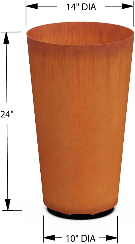 Plantercraft Corten Steel Planter Pot Round Tapered Heavy Duty Metal Garden Box Natural Rust | Made in USA | Fully Assembled | with Drainage Holes