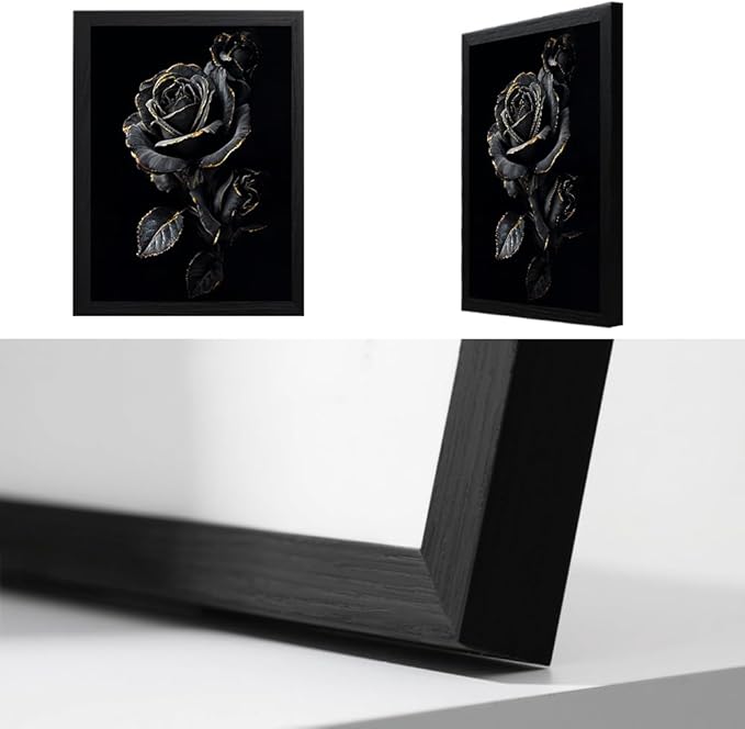 Framed Bathroom Wall Art Prints Modern Black Wall Art Decor Black Gold Flowers Wall Art Decorations Artwork for Walls Wall Pictures for Bathroom Botanical Hallway Over Bed Wall Art Decor 12x16 Inchs