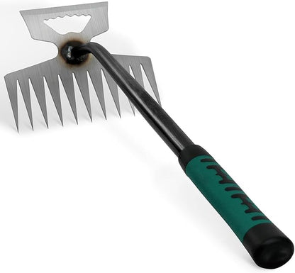 11 Teeth Portable Manganese Steel Weed Puller Tool， Uprooting Steel Hand Weeder Tool for Garden Yard Farm - Durable Manganese, Manual Multifunctional Weeding Artifact Kit (Green)