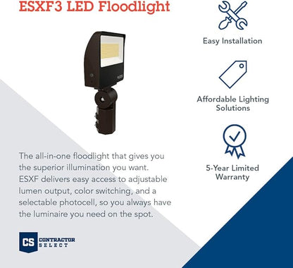 Lithonia Lighting All-in-One LED Flood Light, Waterproof LED Outdoor Light Fixture with Adjustable Brightness and Color Temperature, Yoke or Slipfitter Mount Dusk to Dawn Outdoor Lighting, MVOLT