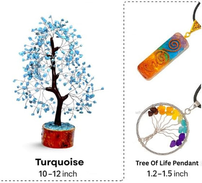 Turquoise Crystal Tree with Silver Wire – Handcrafted Gemstone Bonsai for Home Décor, Reiki, and Positive Energy