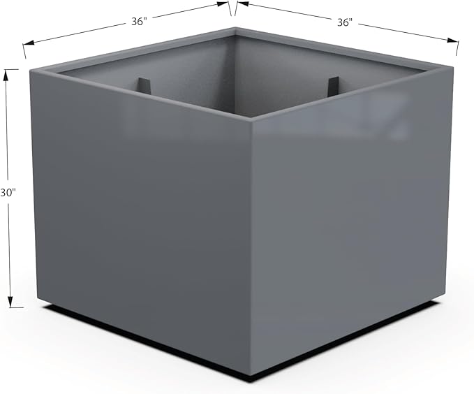Plantercraft Powder-Coated Aluminum Planter Box - Square Cube - Metal All Weather | Indoor Outdoor | Made in USA | Fully Assembled