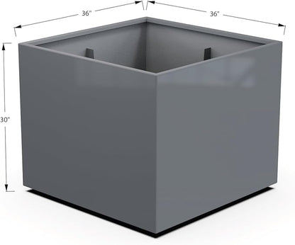 Plantercraft Powder-Coated Aluminum Planter Box - Square Cube - Metal All Weather | Indoor Outdoor | Made in USA | Fully Assembled